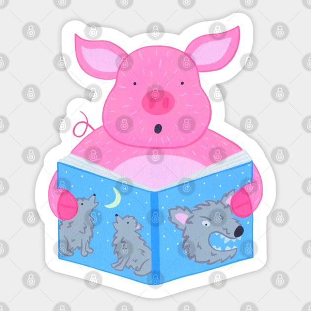 Animals with books part 2 - Pig reading scary bedtime story Sticker by NashTheArtist